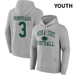 Youth Michigan State Spartans NCAA #3 Jarek Broussard Gray NIL 2022 Fanatics Branded Gameday Tradition Pullover Football Hoodie KX32N45FW